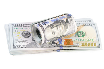 Hundred dollars isolated on white background