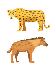 Cute jaguar and hyena stands vector illustration. African animals