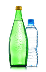 Two bottles of mineral water isolated on white
