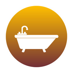 Bathtub sign illustration. White icon in circle with golden grad
