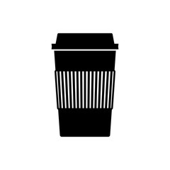 Disposable coffee or tea cup icon. Hot beverage paper cup with lid and corrugated sleeve. Vector Illustration