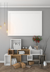 mock up poster with pastel hipster minimalism interior background, 3D rendering, 3D illustration