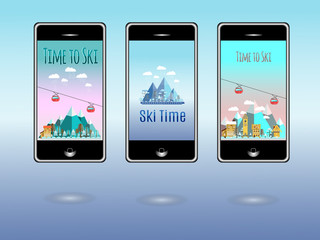 Wallpaper for mobile. Theme for Mobile phone screen saver with inscription Time to ski.