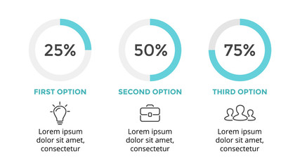 Vector circle infographic, cycle diagram, graph, presentation pie chart. Business concept with 3 options, parts, steps, processes. 16x9 minimal slide. Percents status.
