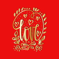 Love hand lettering with decorative ornament.