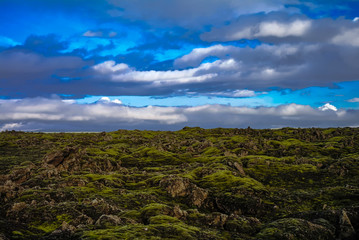Landscape of Lakagigar volcanic valley in central Iceland
