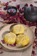 Rose moon cake traditional cake  - Chinese mid autumn festival food