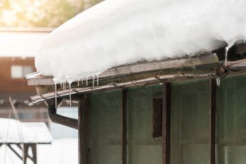 Closeup snow on the roof at Historic village Shirakawago, Japan