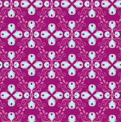 Violet ornamental seamless patterns for making damask wallpapers and textile print. Vintage style. Vector illustration.
