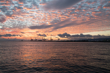 sunset Tenpozan at Osaka harbor,japan