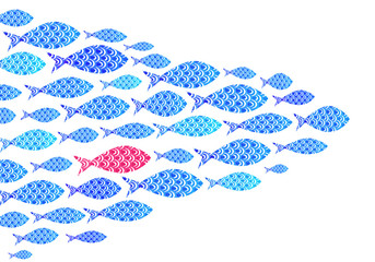 Blue Watercolor ocean fishes background