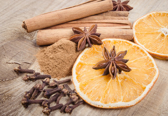 Warming spices - cinnamon, star anise, cloves.