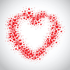 Red heart spray painted with random scatter hears