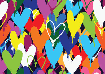 Spray paint colorful hearts seamless pattern - 136789268