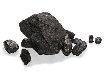Obraz premium pile black coal isolated on white background
