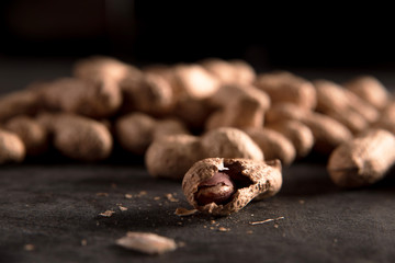 Image of dried peanut put by a row