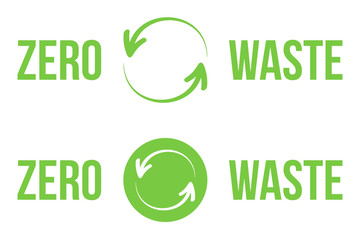 Set, collection of green zero waste heading, logos, design elements for web and print isolated on white background.