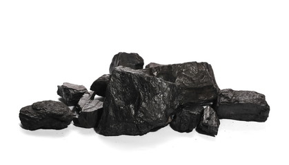 Obraz premium pile black coal isolated on white background