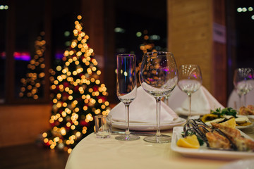 Christmas buffet, table and wine glasses,catering