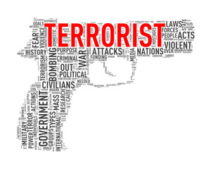 Pistol shape wordcloud tag terrorist