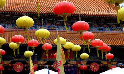 Chinese lanterns during new year festival,Beautiful traditional Chinese Lantern lamp in red and yellow color.