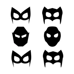 Fotobehang Super held maskers set. Superheldenmaskers voor gezichtskarakter in flat © 3dwithlove