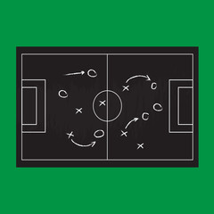 Football or soccer game strategy plan isolated on blackboard tex