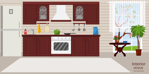 Fototapeta na wymiar The interior of the kitchen. Flat style. Vector illustration.
