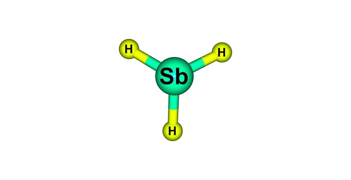 Stibine molecular structure isolated on white