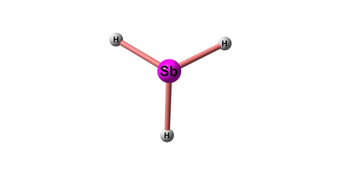 Stibine molecular structure isolated on white