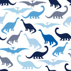 Seamless pattern with cartoon dinosaurs.