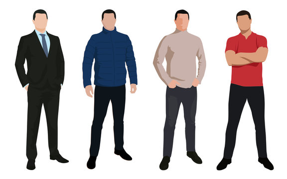Set of business man, isolated vector characters in various cloth