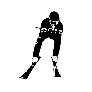Downhill skiing, abstract vector silhouette