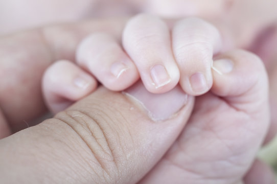 Baby, Hand of newborn. Hands of father and son united. Maternity