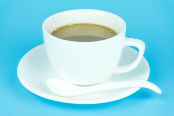 Fototapeta premium Coffee cup on blue background you can apply to your product.