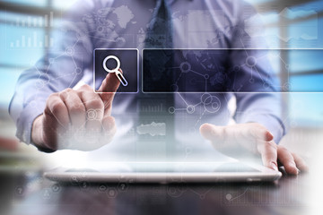 Business and technology concept on virtual screen. mock up. template for text. 