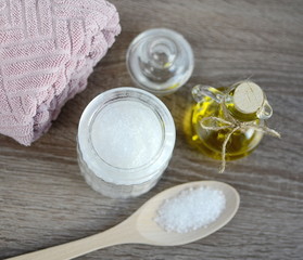Natural ingredients for homemade body salt scrub