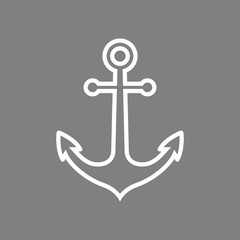 White anchor vector icon on grey background