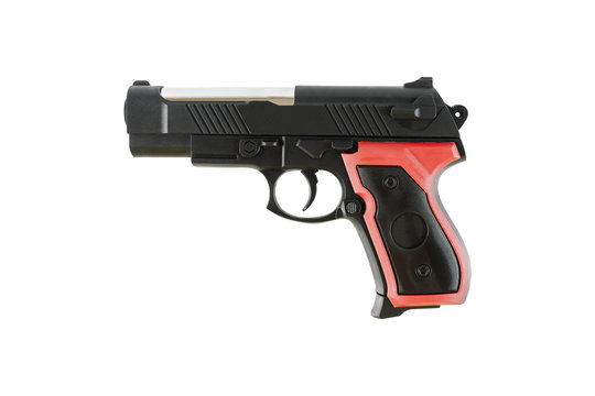 one plastic handgun toy isolated on white