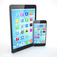 Tablet and smartphone on a white. 3d rendering.