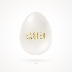White egg with glitter gold Easter greeting  - vector illustration.