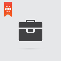 Briefcase icon in flat style isolated on grey background.
