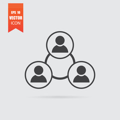 People network icon in flat style isolated on grey background.