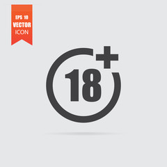 Under eighteen icon in flat style isolated on grey background.