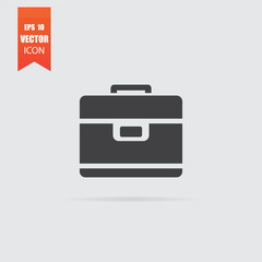 Briefcase icon in flat style isolated on grey background.