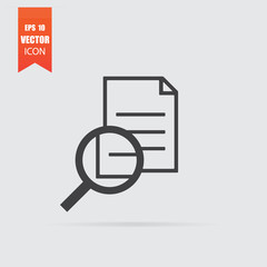 Document search icon in flat style isolated on grey background.
