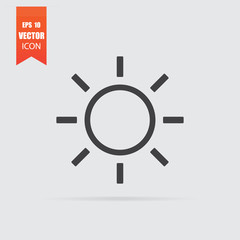 Sun icon in flat style isolated on grey background.