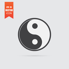 Yin Yang icon in flat style isolated on grey background.