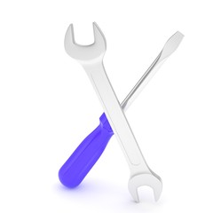 3D Illustration Wrench and screwdriver, service concept