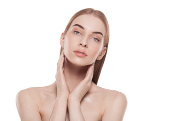 beauty girl with clean skin on a white background
